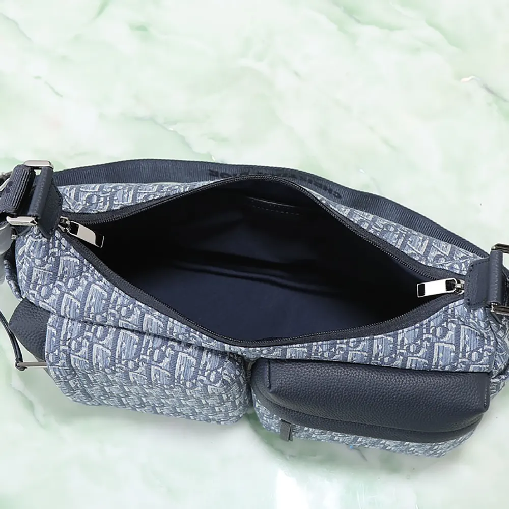 Dior Men Medium Rider Soft Hobo Bag Blue Dior Oblique Jacquard and Blue Grained Calfskin - image 6