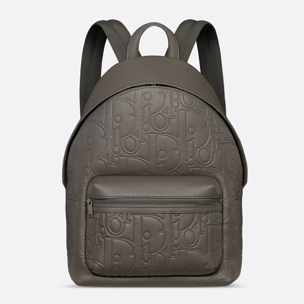 Front view of Dior Men Rider 2.0 zipped backpack in gray leather