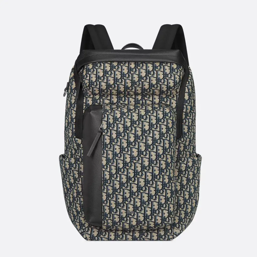 Front angle of Dior Men Rider Soft Zipped Backpack showing zip closure