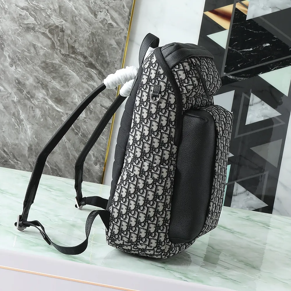 Dior Men Rider Soft Zipped Backpack Beige and Black Dior Oblique Jacquard with Black Grained Calfskin - image 4