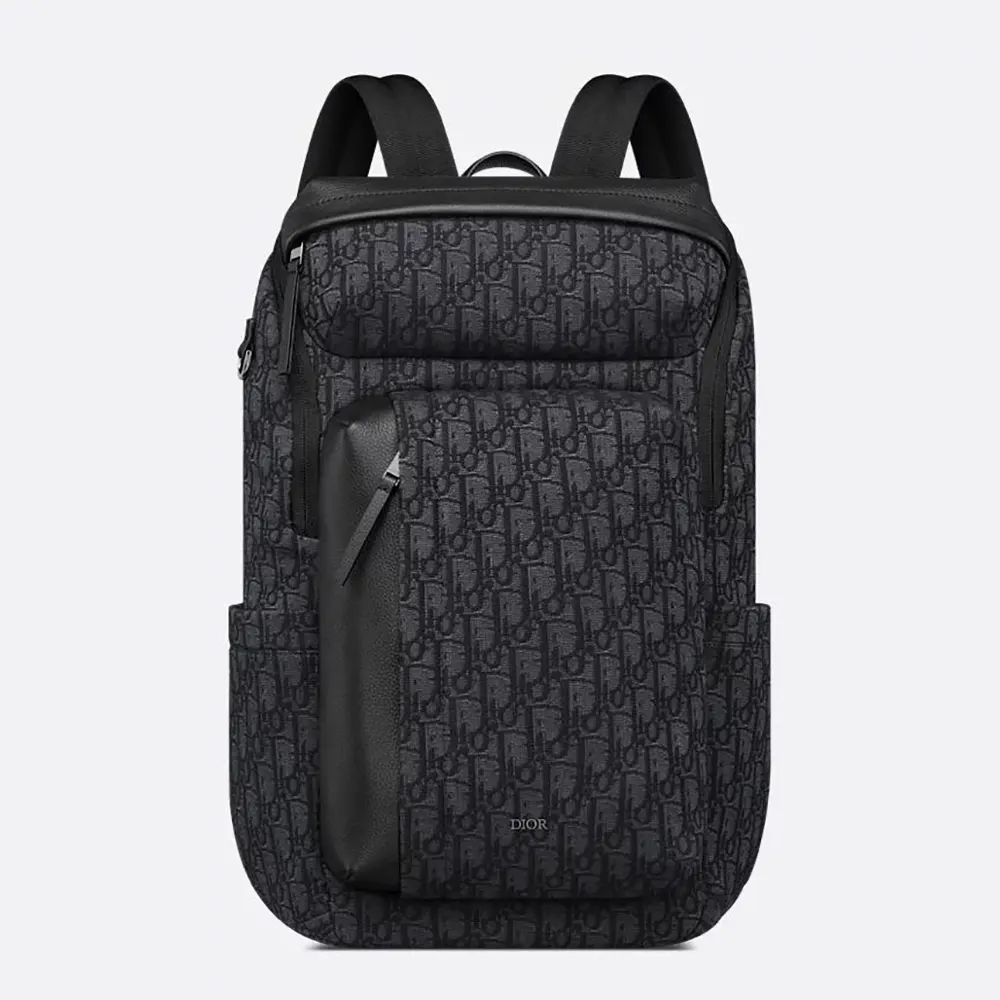 Front view of Dior Men Rider Soft Zipped Backpack in black jacquard