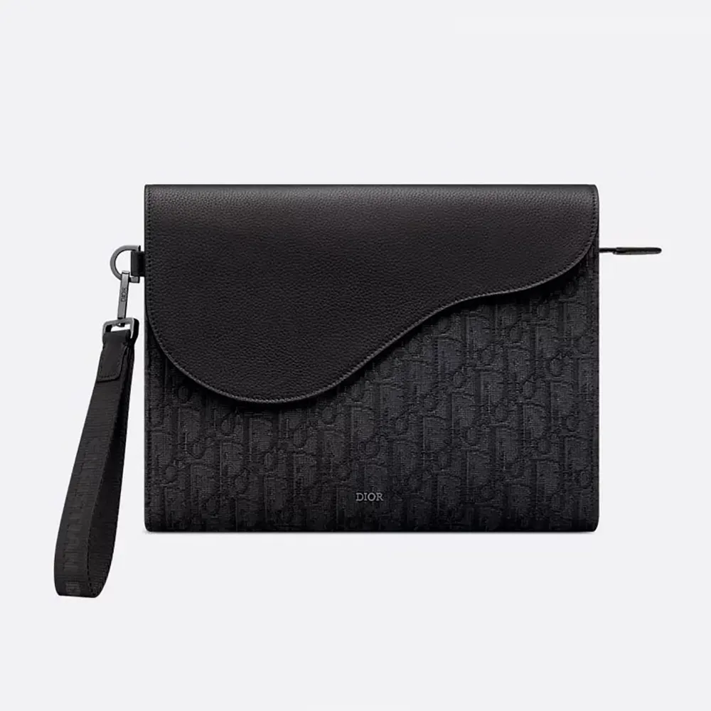 Front view of Dior Men Saddle A5 Triangle Pouch black jacquard