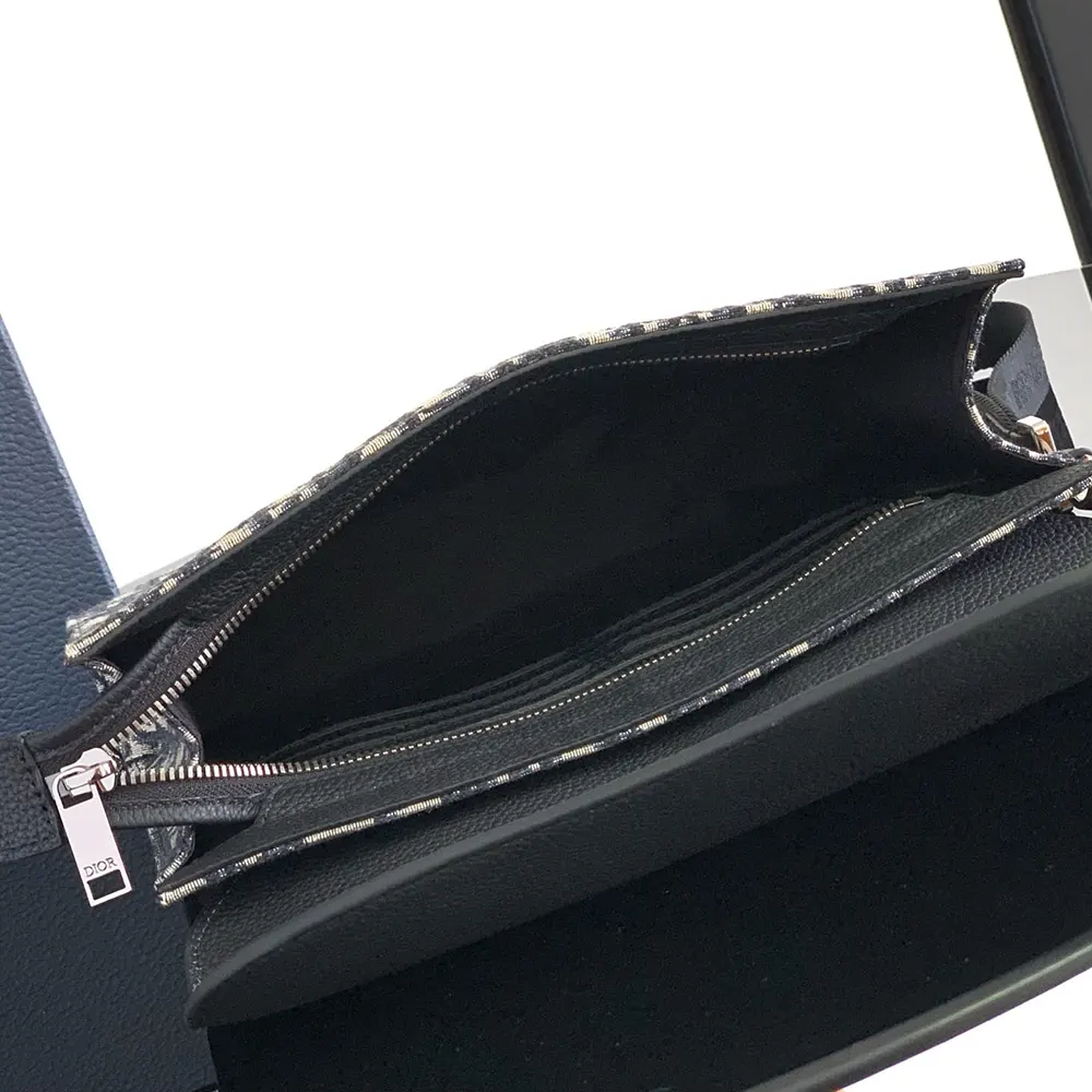 Dior Men Saddle A5 Triangle Pouch Beige and Black Dior Oblique Jacquard with Black Grained Calfskin - image 7