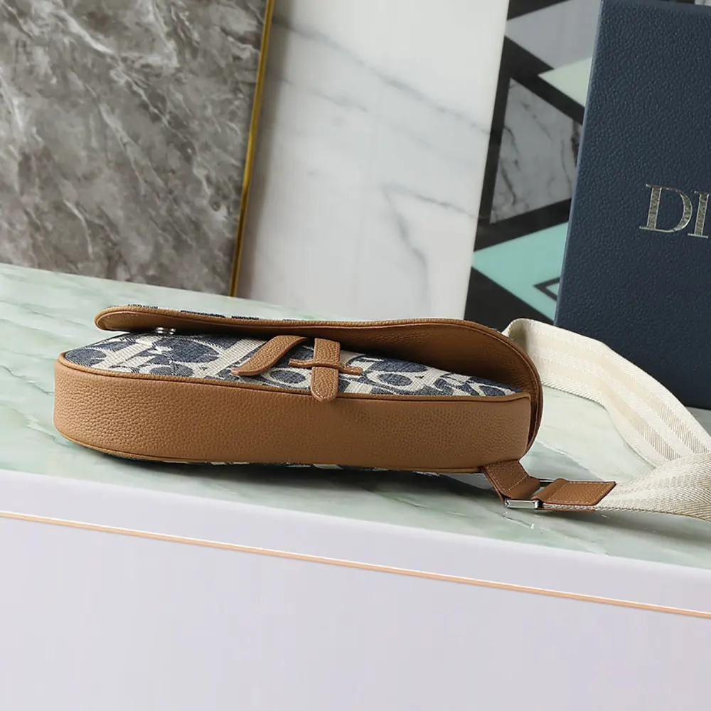 Dior Men Saddle Bag Blue and Beige Raffia-Effect Dior Oblique Denim - image 5