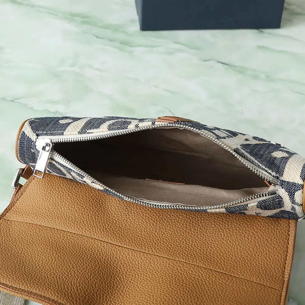 Dior Men Saddle Bag Blue and Beige Raffia-Effect Dior Oblique Denim - image 6