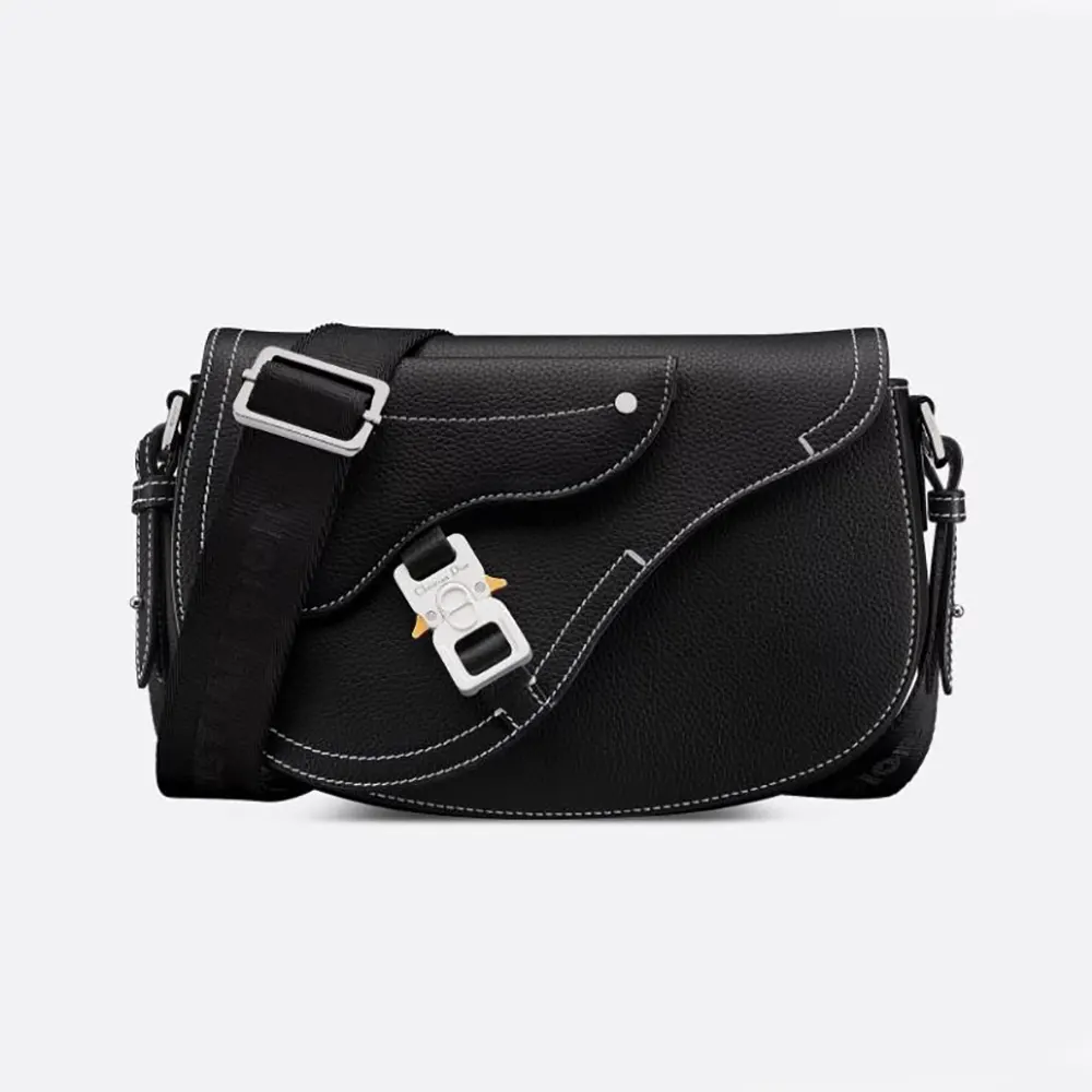 Front view of Dior Men Saddle Messenger Bag Black Grained Calfskin