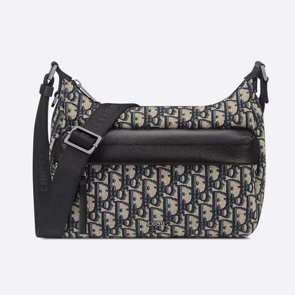 Front view of Dior Men Small Rider Soft Hobo Bag beige and black