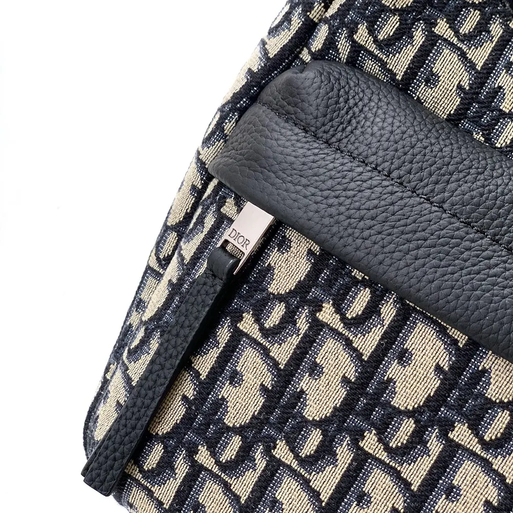 Dior Men Small Rider Soft Hobo Bag Beige and Black Dior Oblique Jacquard with Black Grained Calfskin - image 8