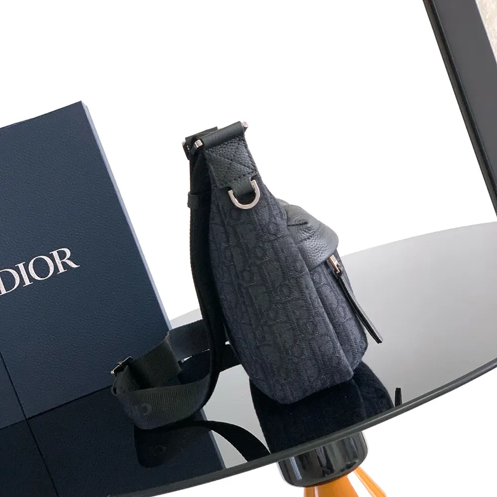 Dior Men Small Rider Soft Hobo Bag Black Dior Oblique Jacquard and Black Grained Calfskin - image 4