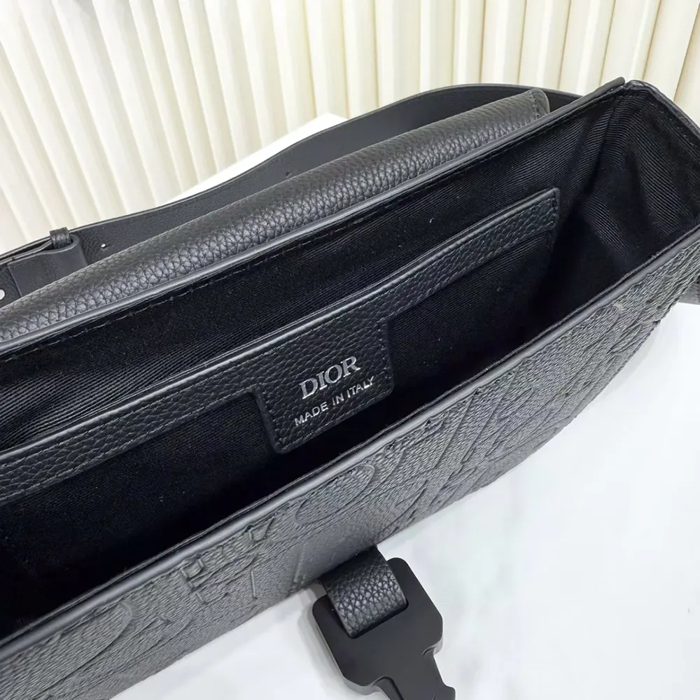Dior Men Small Saddle Messenger Bag with Flap Black Dior Gravity Leather - image 8