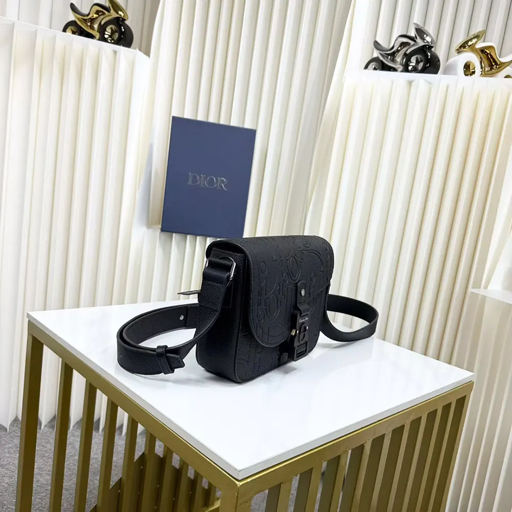 Dior Men Small Saddle Messenger Bag with Flap Black Dior Gravity Leather - image 4