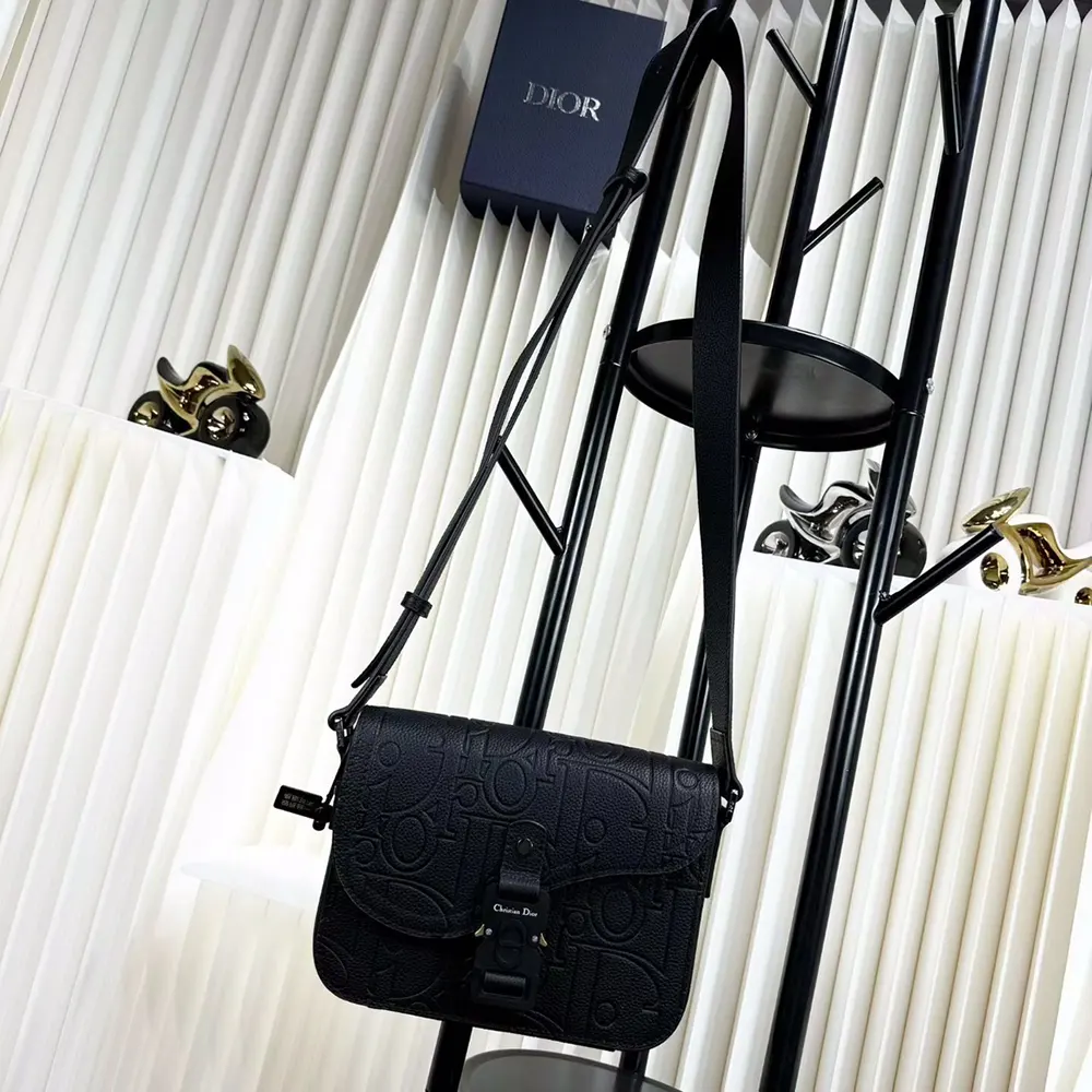 Dior Men Small Saddle Messenger Bag with Flap Black Dior Gravity Leather - image 6