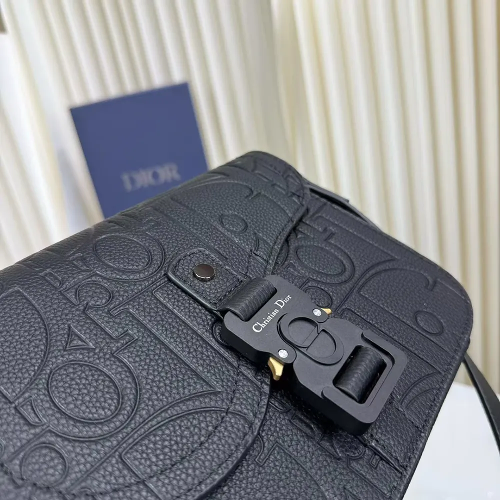 Dior Men Small Saddle Messenger Bag with Flap Black Dior Gravity Leather - image 10