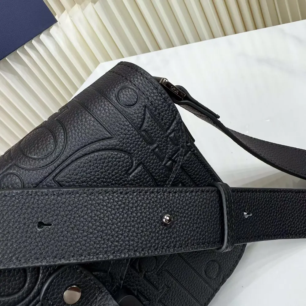 Dior Men Small Saddle Messenger Bag with Flap Black Dior Gravity Leather - image 9