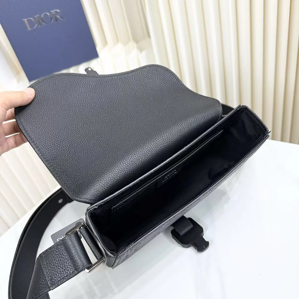 Dior Men Small Saddle Messenger Bag with Flap Black Dior Gravity Leather - image 7