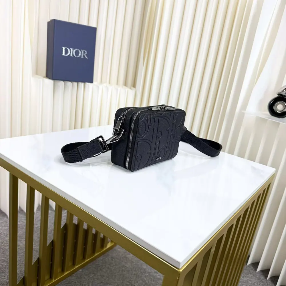 Dior Men Zipped Pouch with Strap Black Dior Gravity Leather - image 4