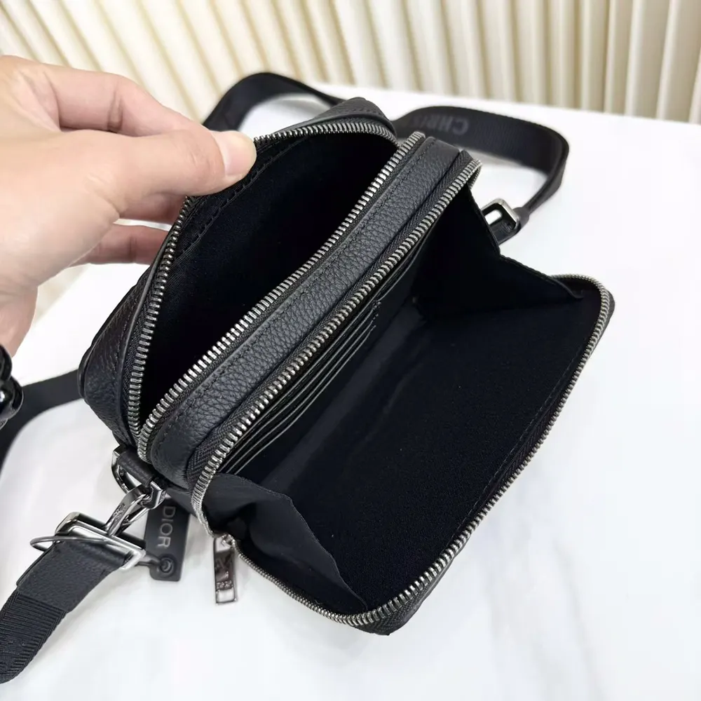 Dior Men Zipped Pouch with Strap Black Dior Gravity Leather - image 7