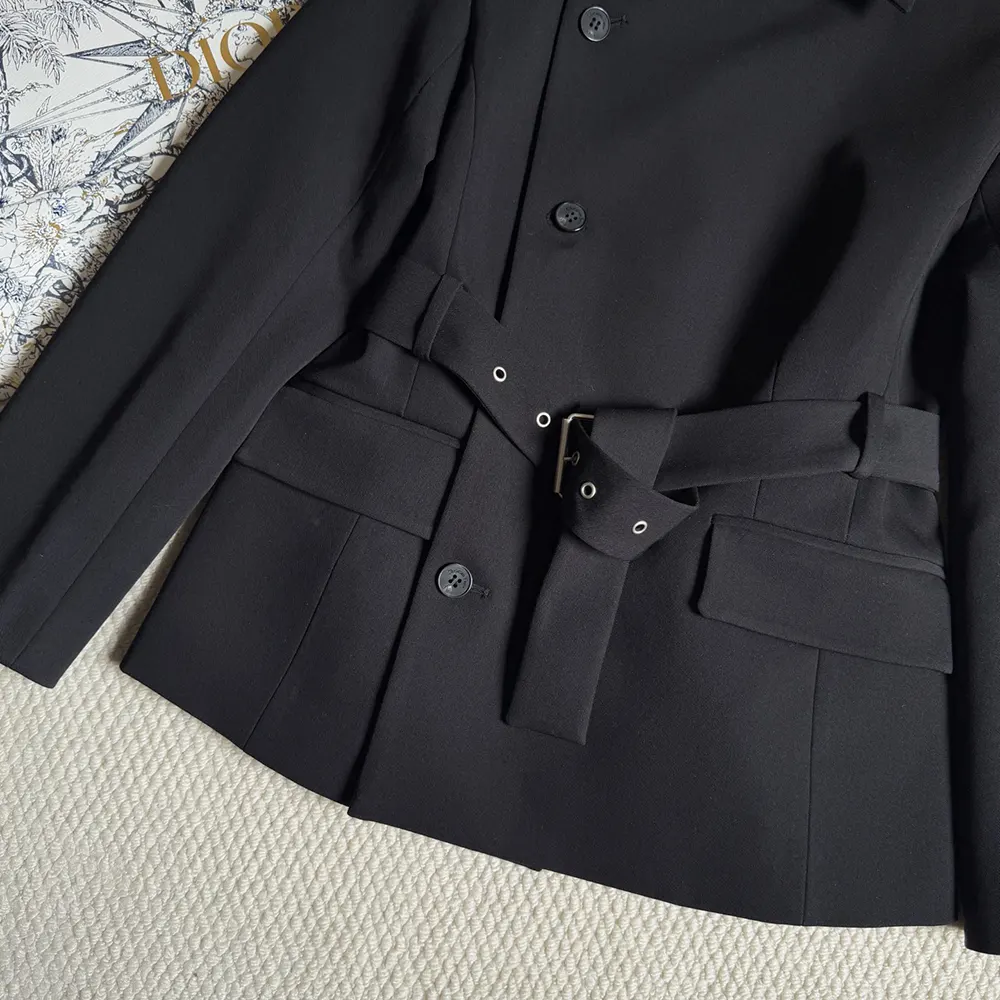 Dior Women Belted Jacket Black Virgin Wool and Silk Gabardine - image 8