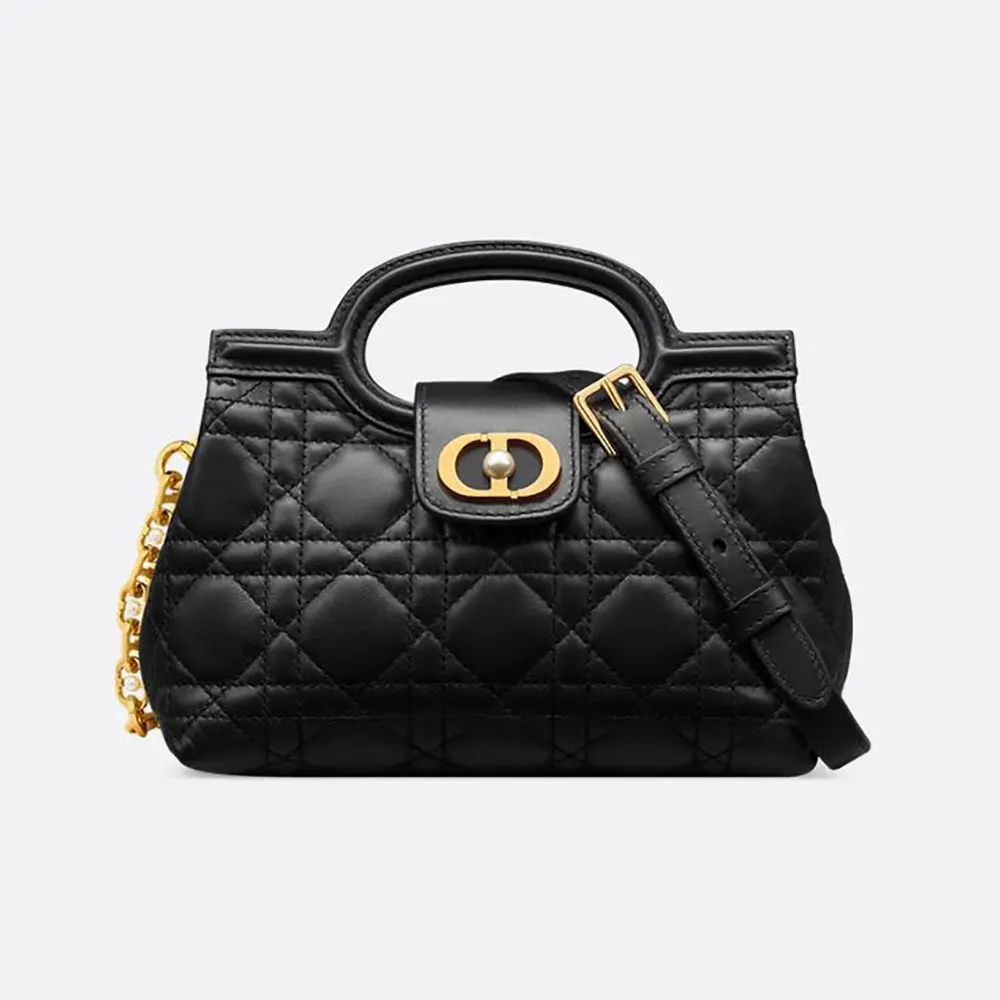 Front view of Dior Women Dior Jolie Top Handle Mini Bag Black Cannage Lambskin