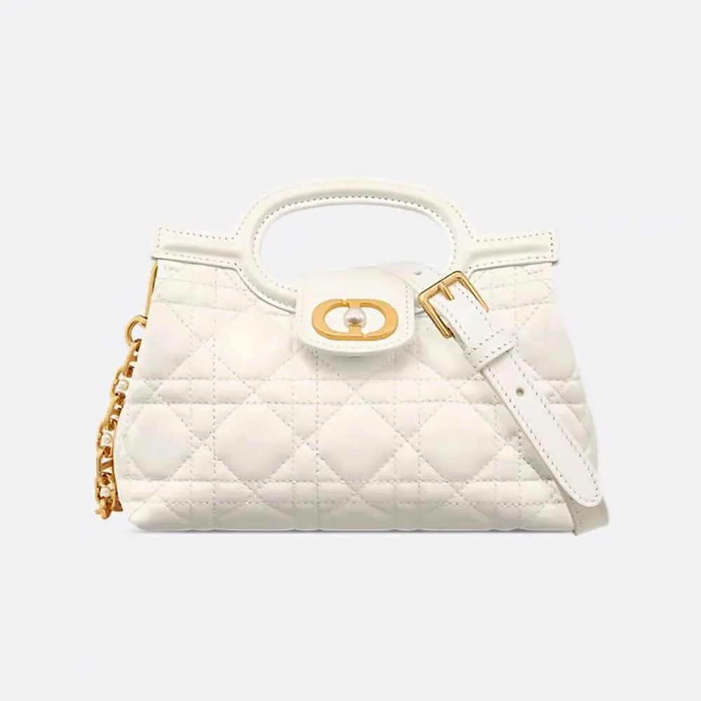 Front view of Dior Women Dior Jolie Top Handle Mini Bag Latte Cannage Lambskin
