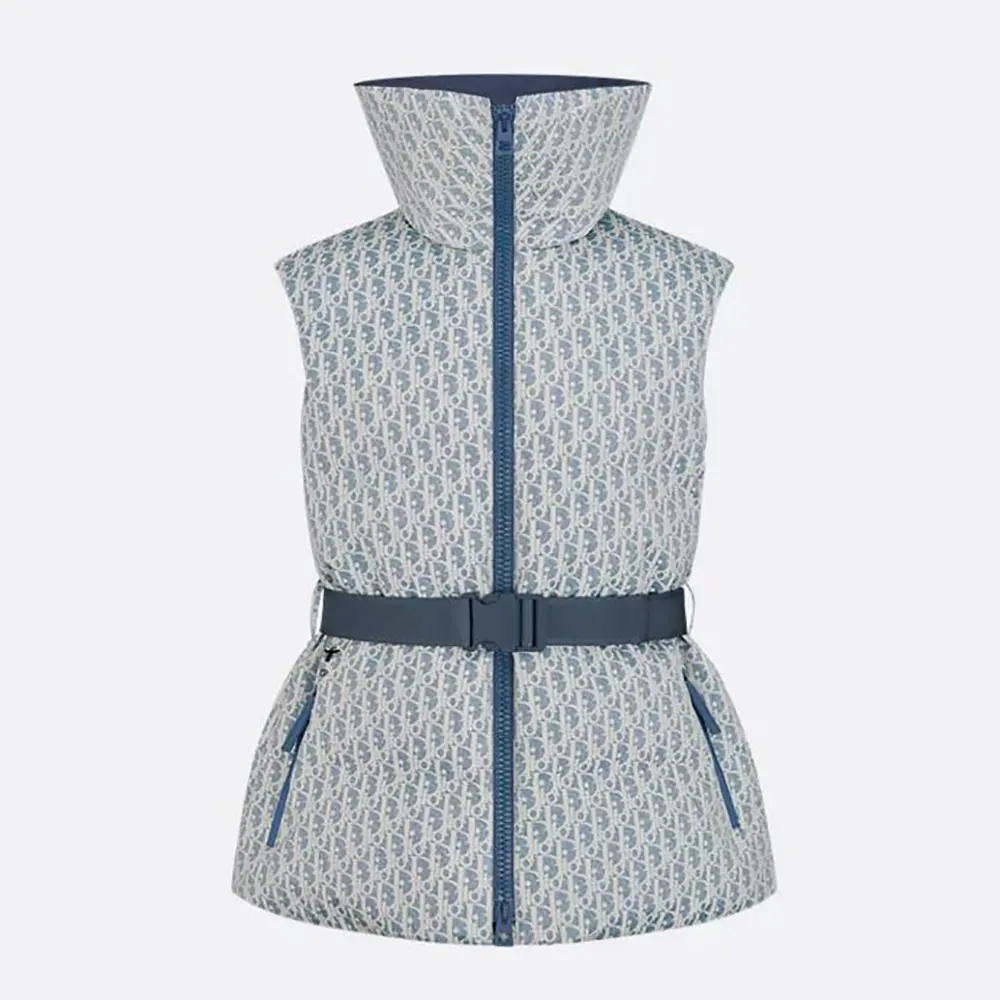 Front view of Dior Men DiorAlps Belted Puffer Vest with signature quilting