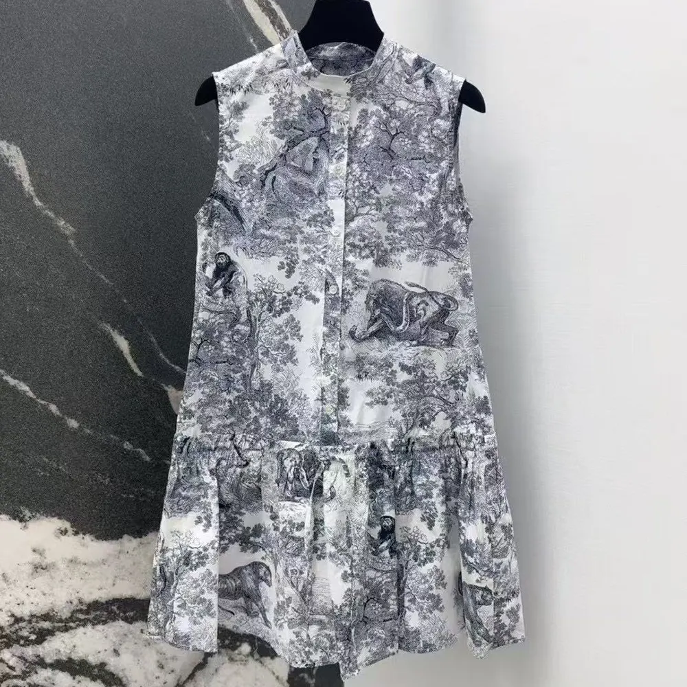Close-up of ruffled detailing and Toile de Jouy palms on Dioriviera dress