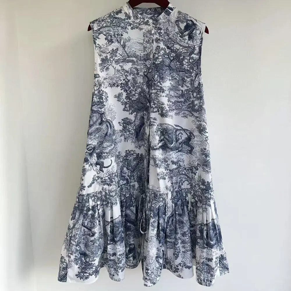 Dior Women Dioriviera Straight Ruffled Dress White Toile de Jouy Palms Cotton and Silk Poplin - image 4