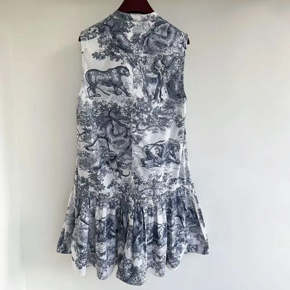 Dior Women Dioriviera Straight Ruffled Dress White Toile de Jouy Palms Cotton and Silk Poplin - image 5