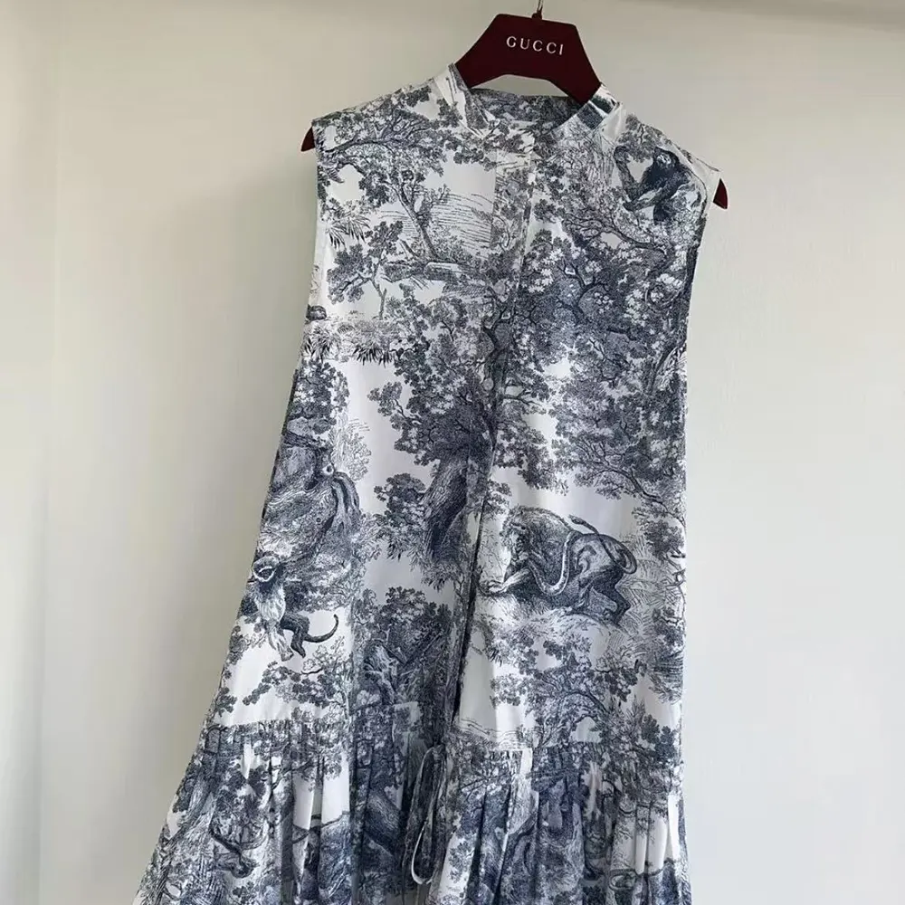 Dior Women Dioriviera Straight Ruffled Dress White Toile de Jouy Palms Cotton and Silk Poplin - image 6