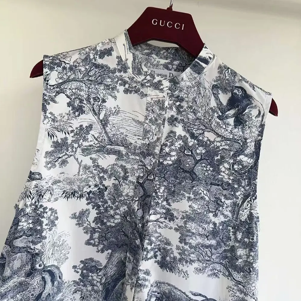 Dior Women Dioriviera Straight Ruffled Dress White Toile de Jouy Palms Cotton and Silk Poplin - image 7