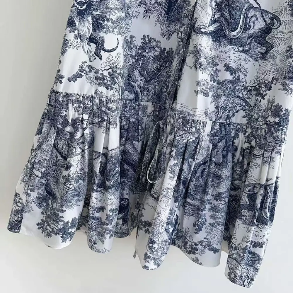 Dior Women Dioriviera Straight Ruffled Dress White Toile de Jouy Palms Cotton and Silk Poplin - image 10
