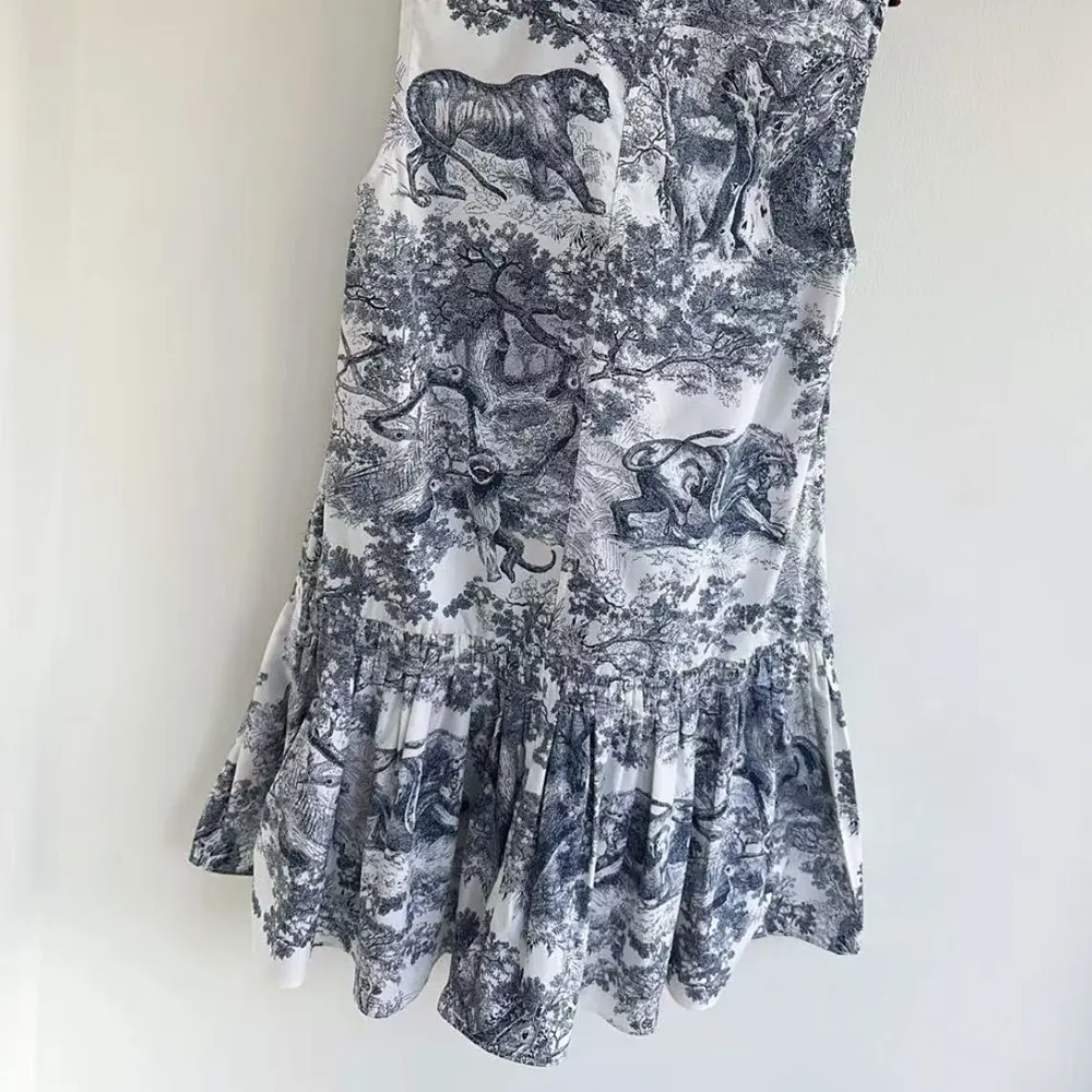 Dior Women Dioriviera Straight Ruffled Dress White Toile de Jouy Palms Cotton and Silk Poplin - image 9