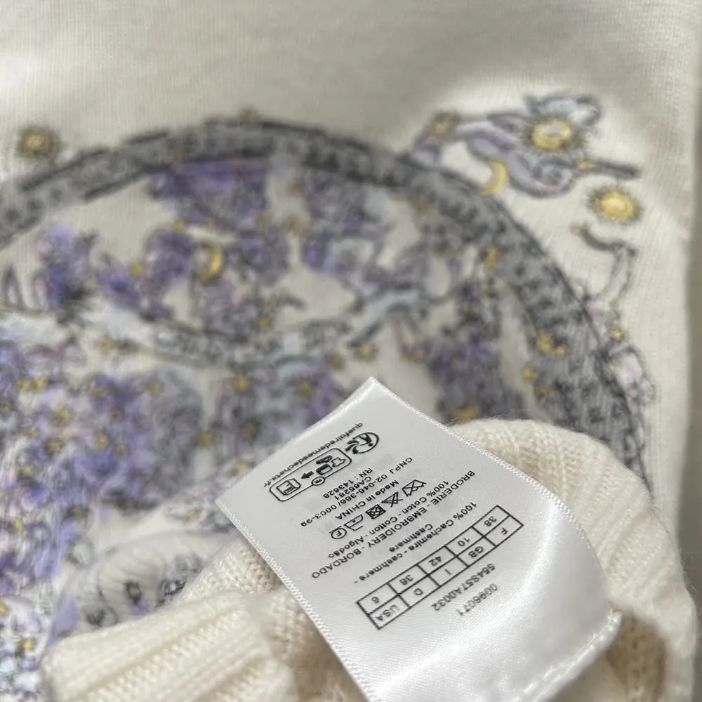 Dior Women Embroidered Sweater Ecru Cashmere Knit with Blue Dior Night of Dreams Motif - image 8