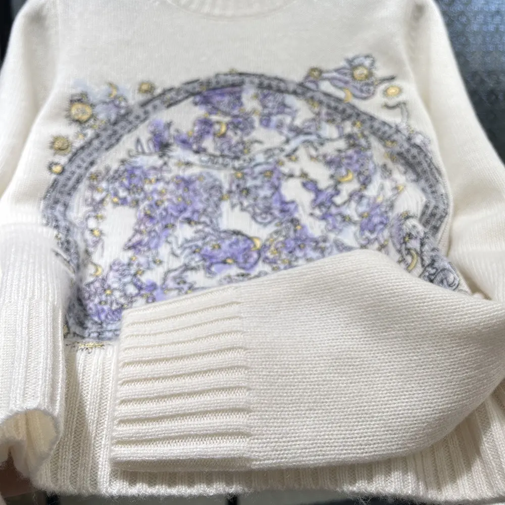 Dior Women Embroidered Sweater Ecru Cashmere Knit with Blue Dior Night of Dreams Motif - image 9