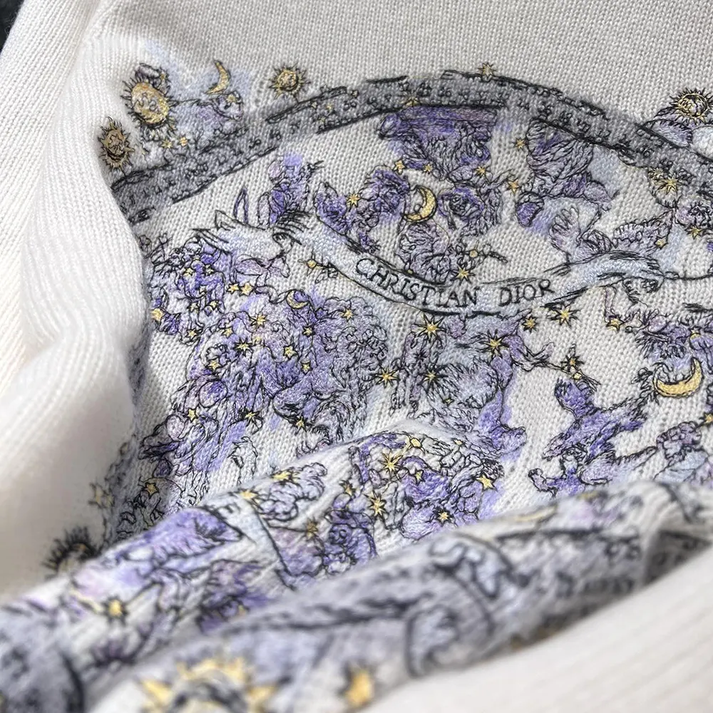 Dior Women Embroidered Sweater Ecru Cashmere Knit with Blue Dior Night of Dreams Motif - image 7