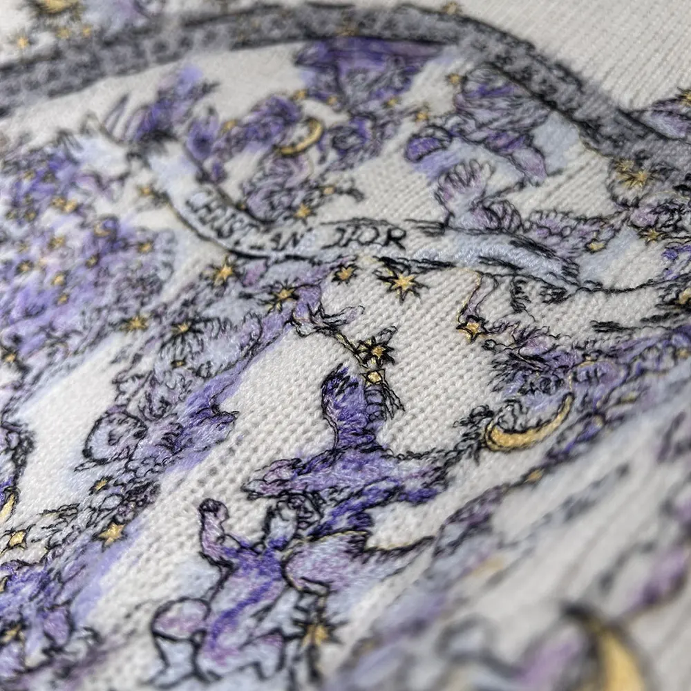 Dior Women Embroidered Sweater Ecru Cashmere Knit with Blue Dior Night of Dreams Motif - image 6