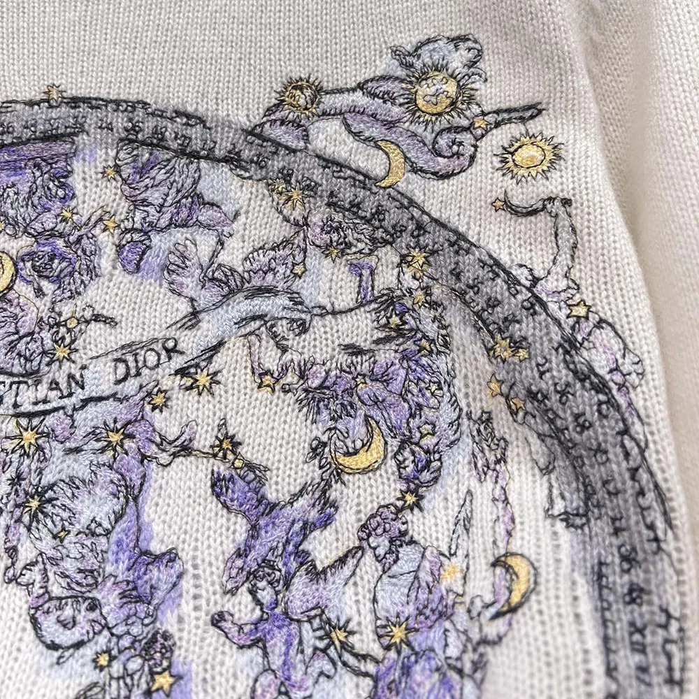 Dior Women Embroidered Sweater Ecru Cashmere Knit with Blue Dior Night of Dreams Motif - image 5