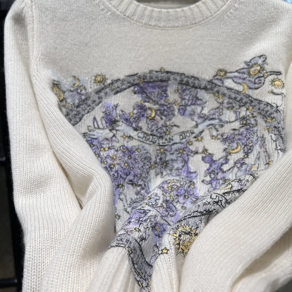 Dior Women Embroidered Sweater Ecru Cashmere Knit with Blue Dior Night of Dreams Motif - image 4