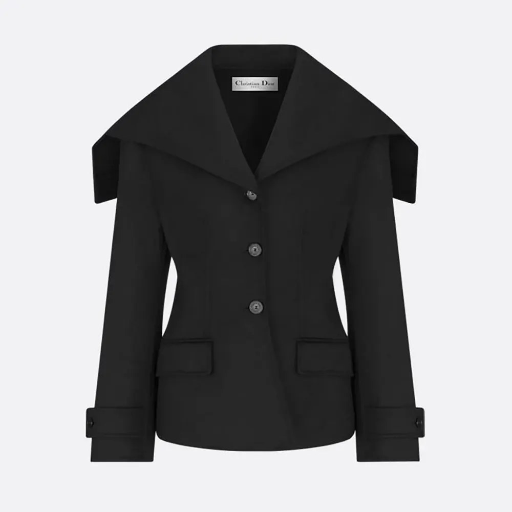 Front view of Dior Women Fitted Jacket with Sailor Collar Black Double-Sided Virgin Wool-Angora-Blend Felt