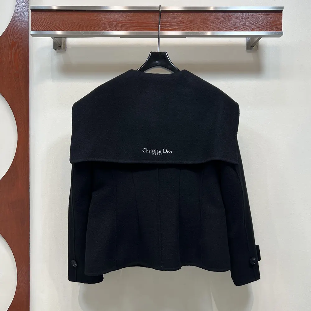 Side angle showing fitted silhouette of Dior Women Fitted Jacket with Sailor Collar