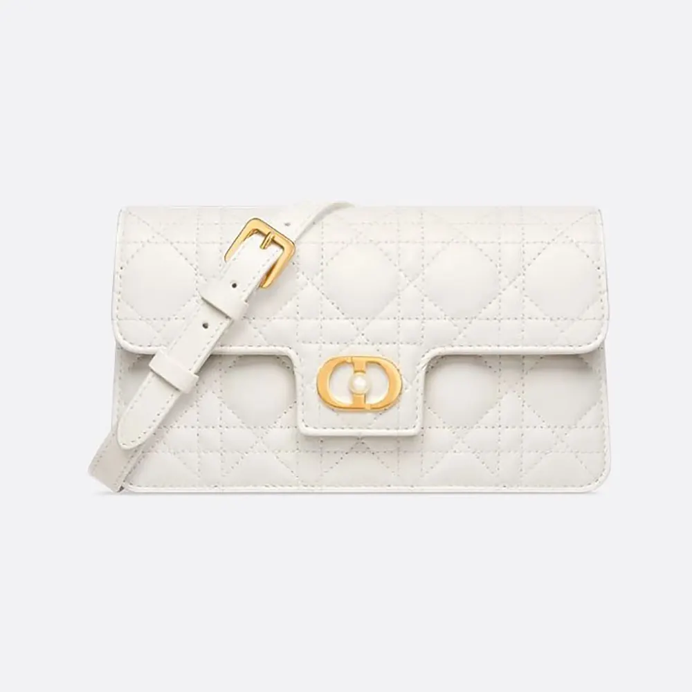 Front view of Dior Women Jolie Mini Bag Latte Cannage Lambskin in white
