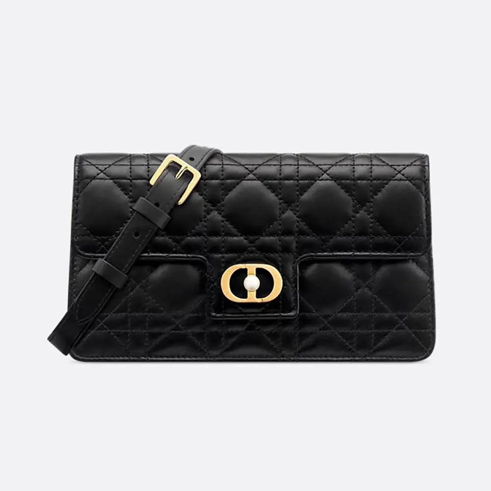 Front view of Dior Women Jolie Mini Bag Black Cannage Lambskin