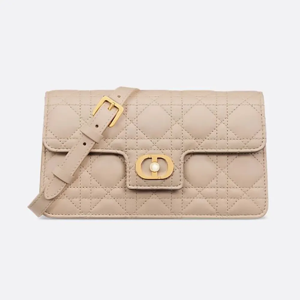 Front view of Dior Women Jolie Mini Bag Powder Beige Cannage Lambskin