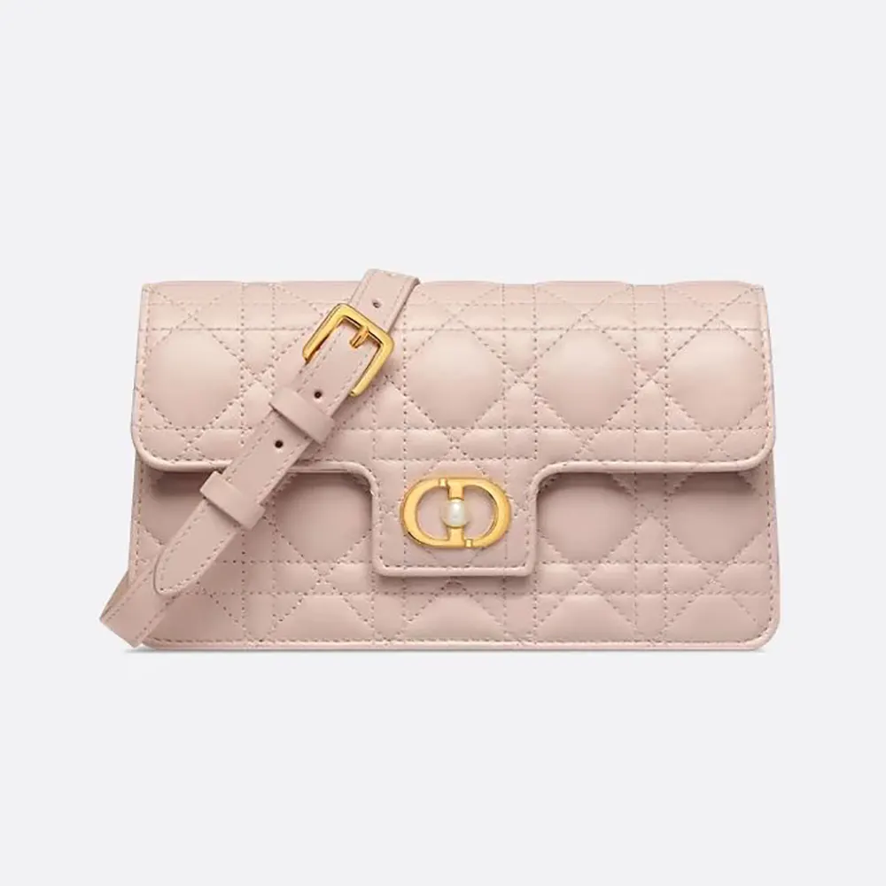 Front view of Dior Women Jolie Mini Bag Powder Pink Cannage Lambskin