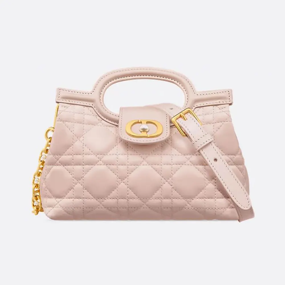 Front view of Dior Women Jolie Top Handle Mini Bag Powder Pink Cannage Lambskin