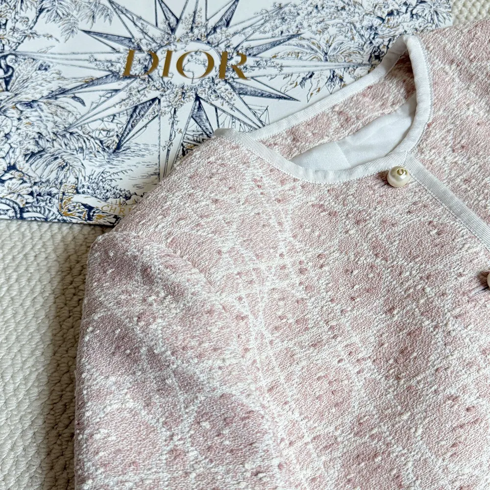 Dior Women Macrocannage Cropped Jacket Peach Blossom Pink Cotton-Blend Tweed - image 8