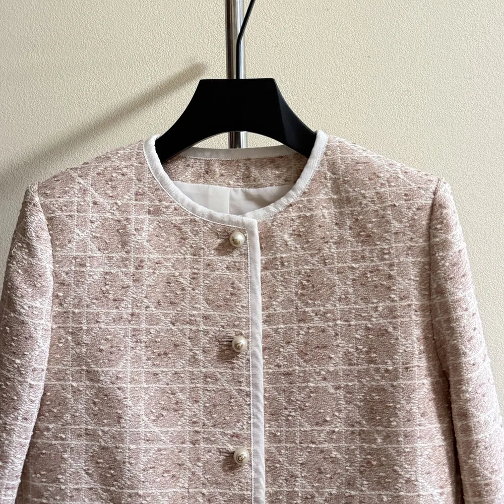 Dior Women Macrocannage Cropped Jacket Peach Blossom Pink Cotton-Blend Tweed - image 4