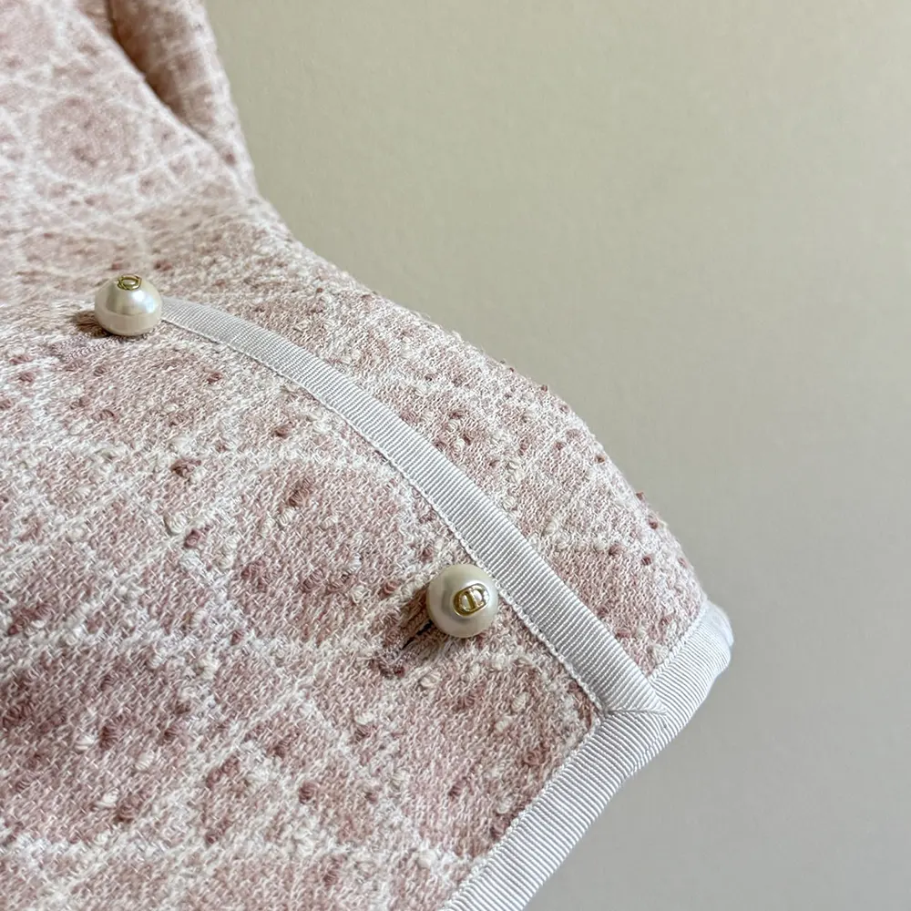 Dior Women Macrocannage Cropped Jacket Peach Blossom Pink Cotton-Blend Tweed - image 10