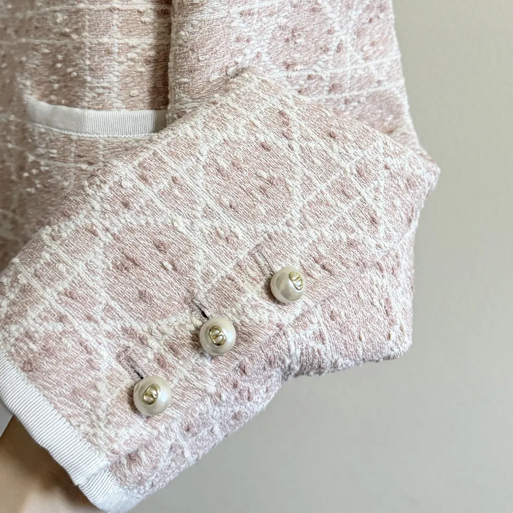 Dior Women Macrocannage Cropped Jacket Peach Blossom Pink Cotton-Blend Tweed - image 9