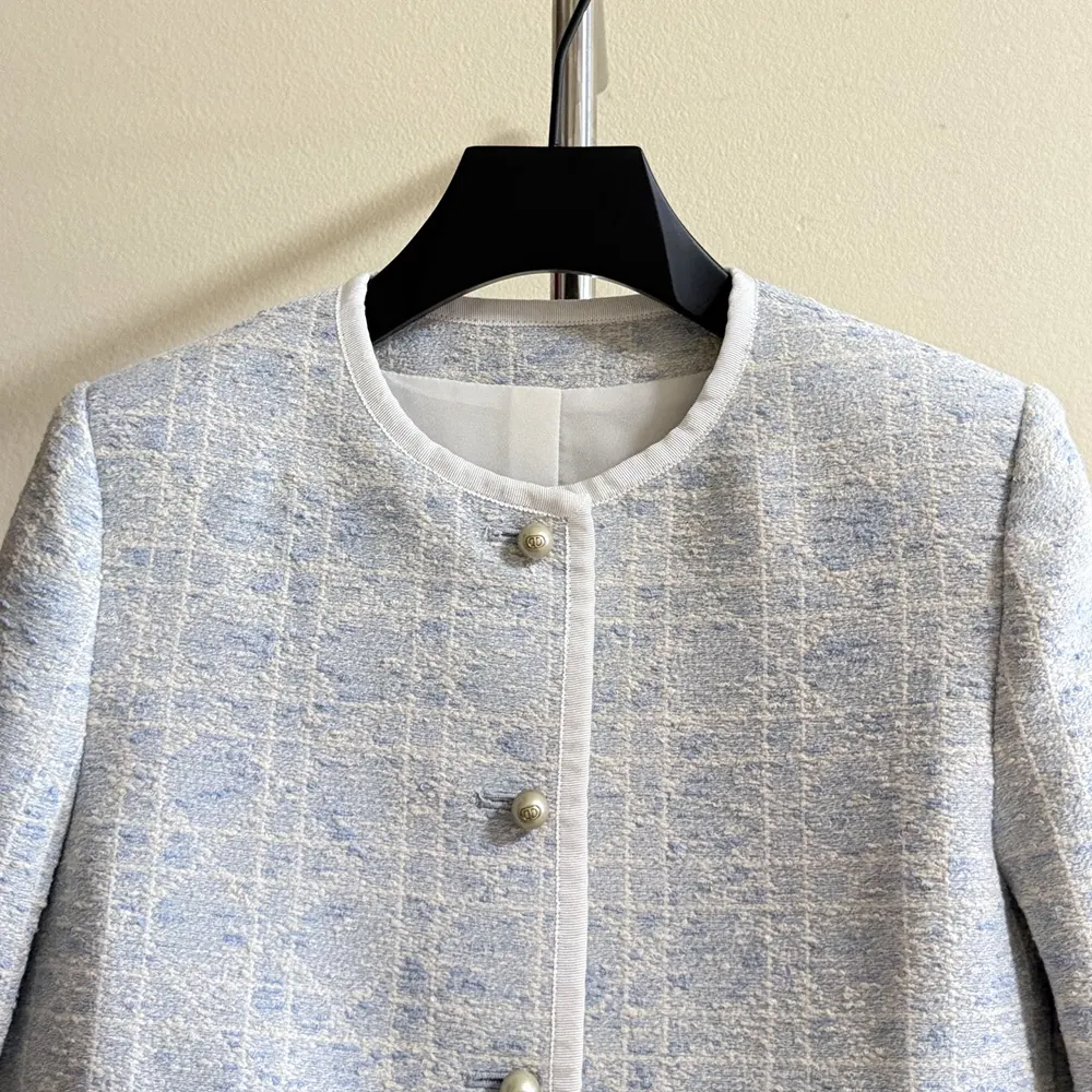 Dior Women Macrocannage Cropped Jacket Sky Blue Cotton-Blend Tweed - image 4